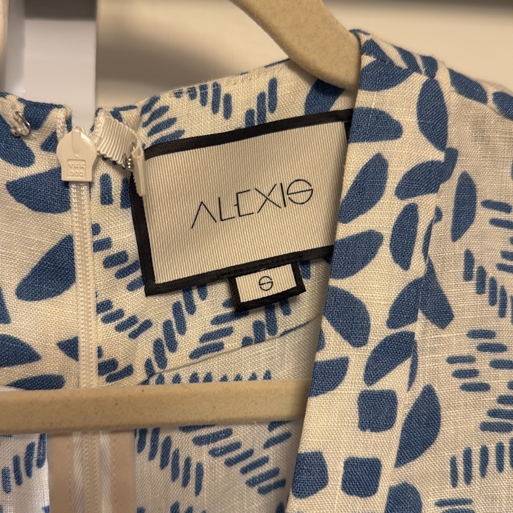 Alexis linen ruffle midi dress in blue S - Picture 5 of 9